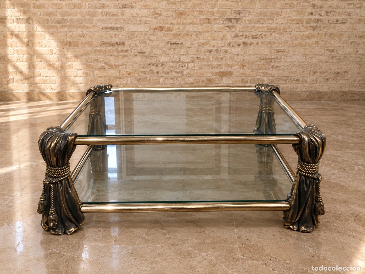 Antiguidades: Gran Mesa baja antigua bronce estilo Luis XVI (100 cm). Mesa baja antigua centro de sal&oacute;n.