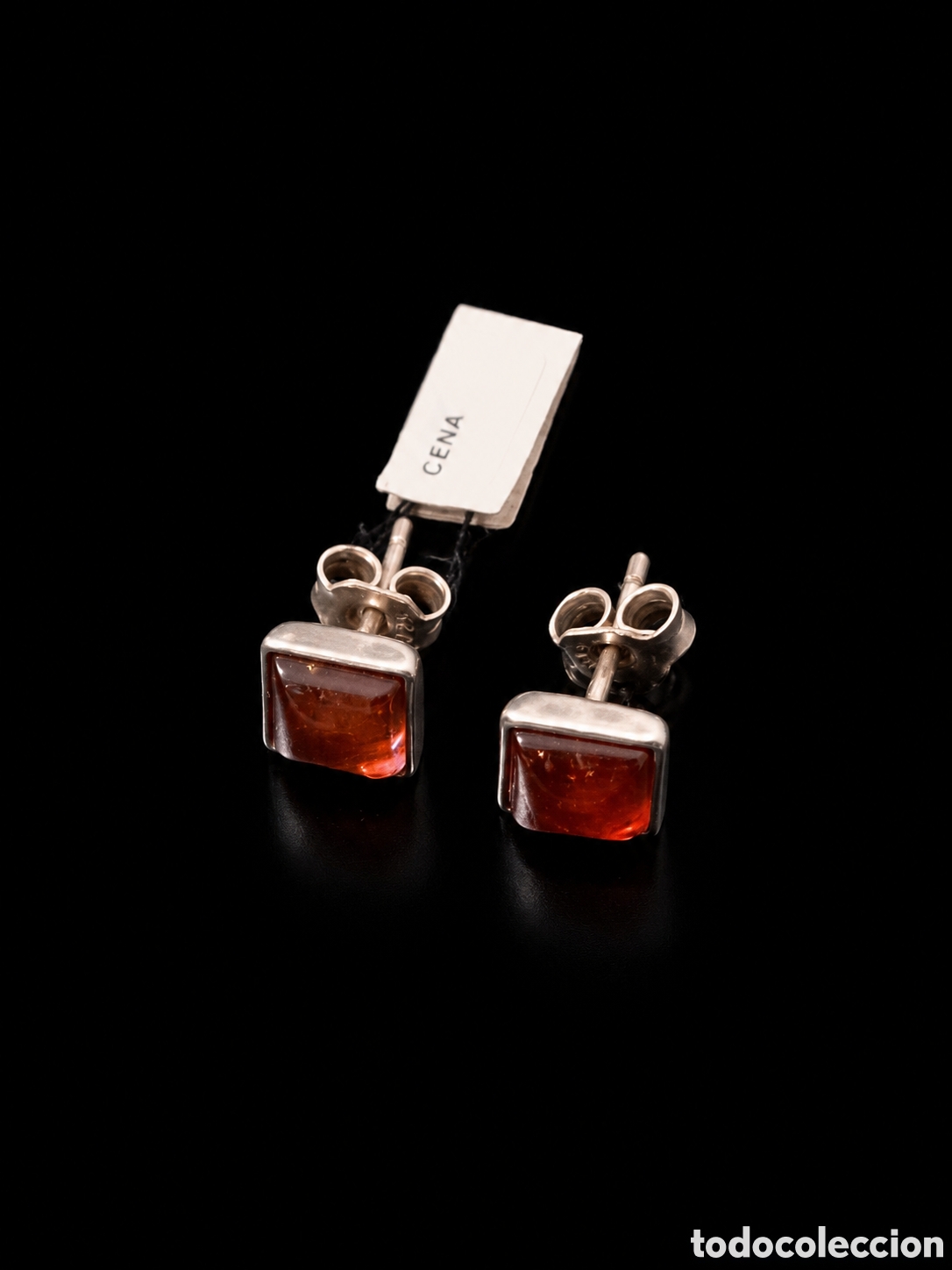 Antig&uuml;edades: Pendientes de plata de ley 925 con &aacute;mbar b&aacute;ltico natural color co&ntilde;ac. Fabricados en Polonia (ART-PAM