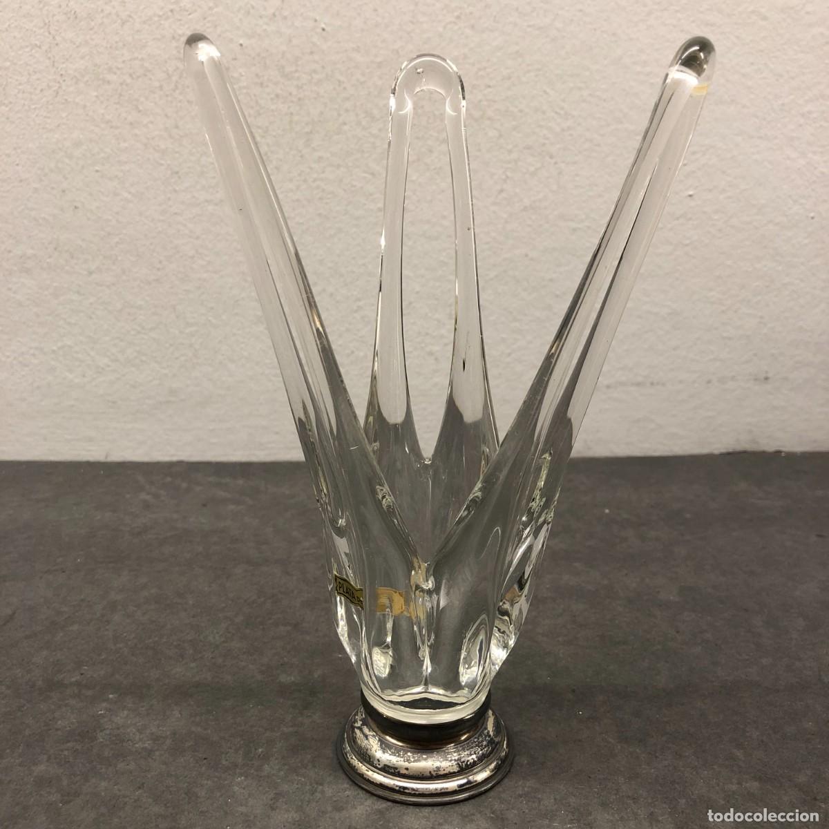 Antig&uuml;edades: ELEGANTE JARR&Oacute;N DE CRISTAL DE MURANO - BASE DE PLATA DE LEY - 21,5 X 12 CM / 1735