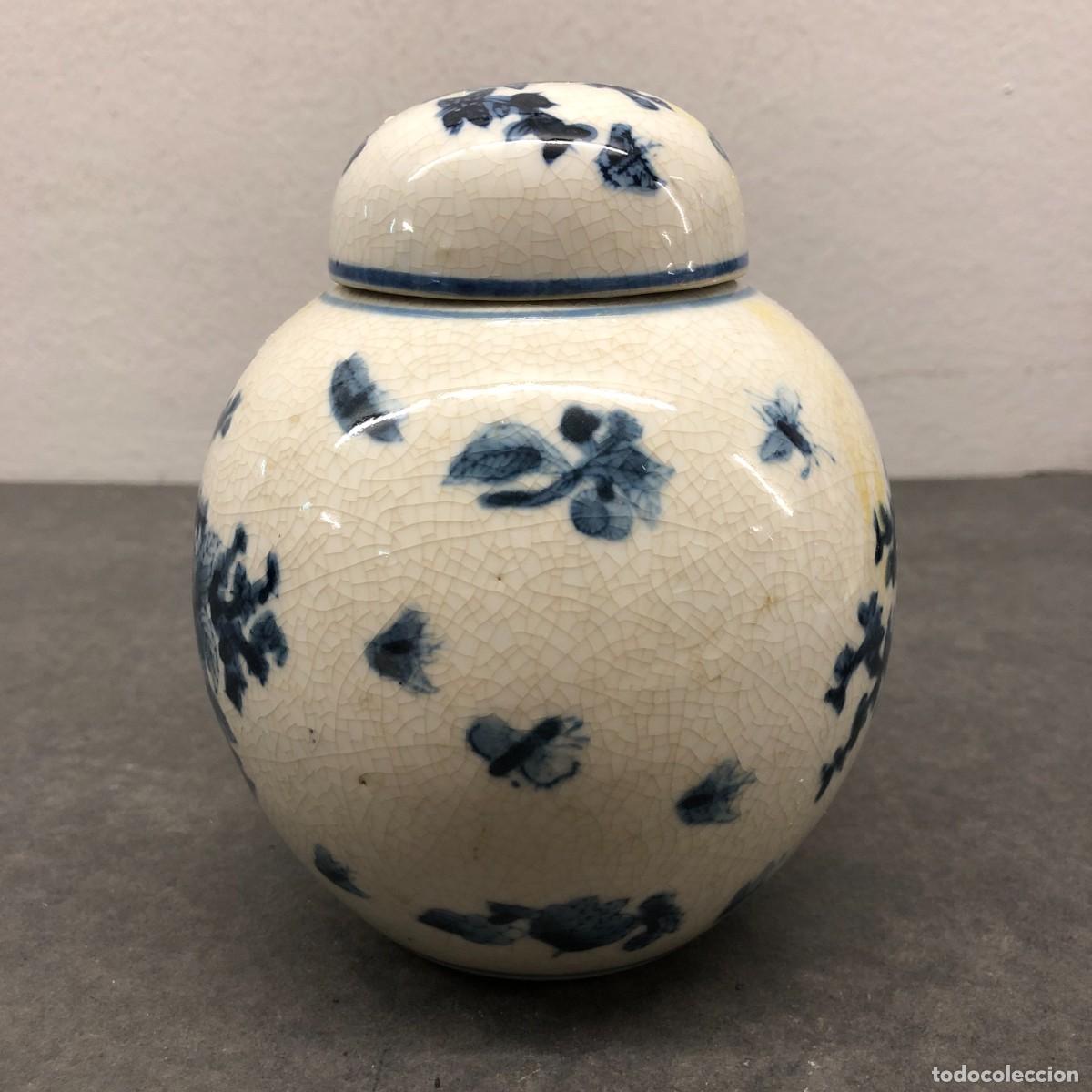 Antig&uuml;edades: ANTIGUO TIBOR DE PORCELANA CHINO - ORIENTAL - AZUL COBALTO SOBRE FONDO BLANCO - 16 X 12 CM / 1746