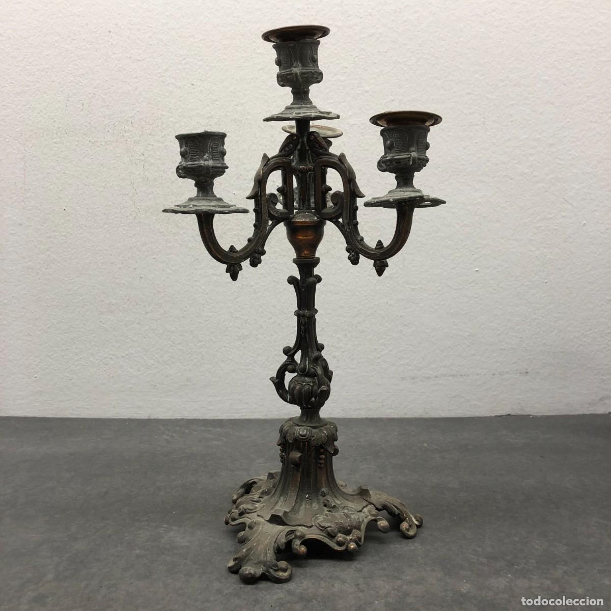 Antig&uuml;edades: CANDELABRO DE BRONCE DE CINCO LLAMAS - VINTAGE - ESTILO NEOCL&Aacute;SICO - 33 X 16 CM / 1755