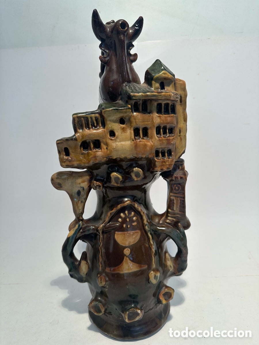 Antig&uuml;edades: ANTIGUO BOTIJO EN CER&Aacute;MICA ESMALTADA CUENCA - GRANDE 39 CM ALTO.