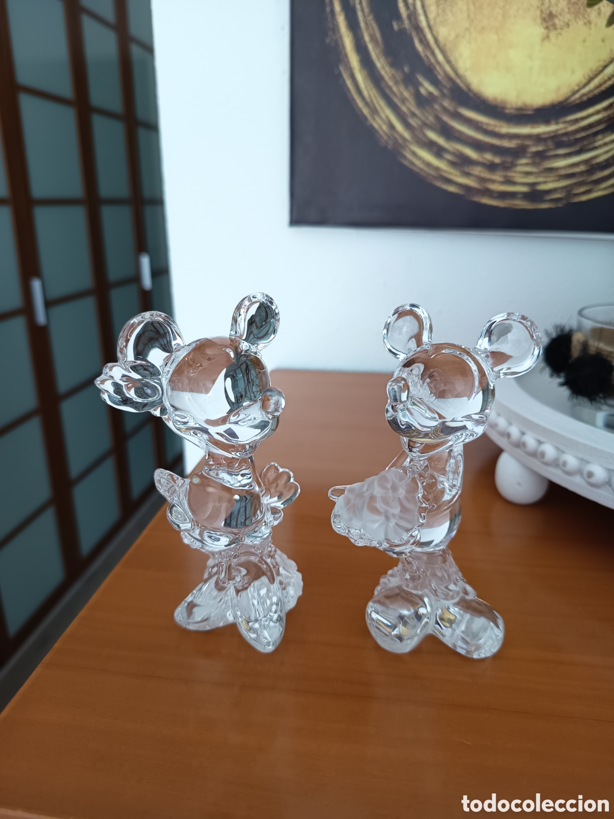 Antig&uuml;edades: Lote de Figuras de Cristal Plomo Lenox Disney Showcase - Mickey y Minnie Firmados