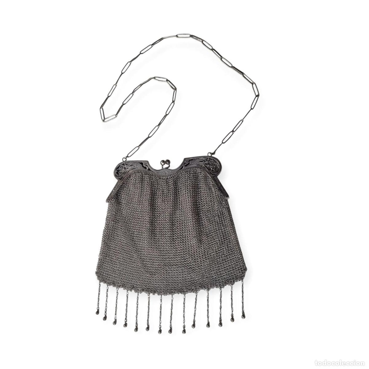 Antig&uuml;edades: Bolso Antiguo de Malla en Plata 800 Art Nouveau con Boquilla Calada y Aves Estilizadas ca. 190