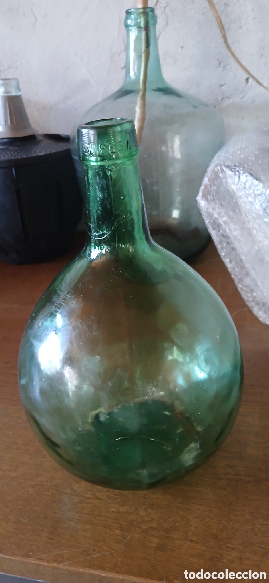 Antig&uuml;edades: GARRAFA BOTELLA DE CRISTAL VERDE MARCA VITESA