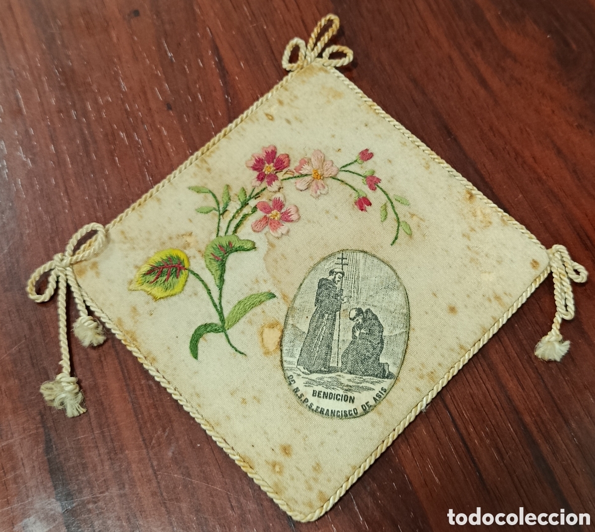 Antig&uuml;edades: ANTIGUO PRECIOSO ESCAPULARIO BORDADO DE GRAN TAMA&Ntilde;O DE SAN FRANCISCO DE ASIS