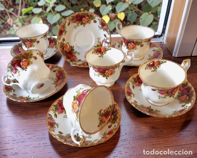 Antiques: Lote de 6 tazas y sus platillos Royal Albert Rosas de campo viejo