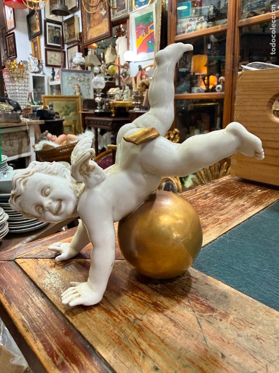 Antig&uuml;edades: PRECIOSO ANGEL QUERUBIN PORCELANA ALGORA - MEDIDA 16 CM