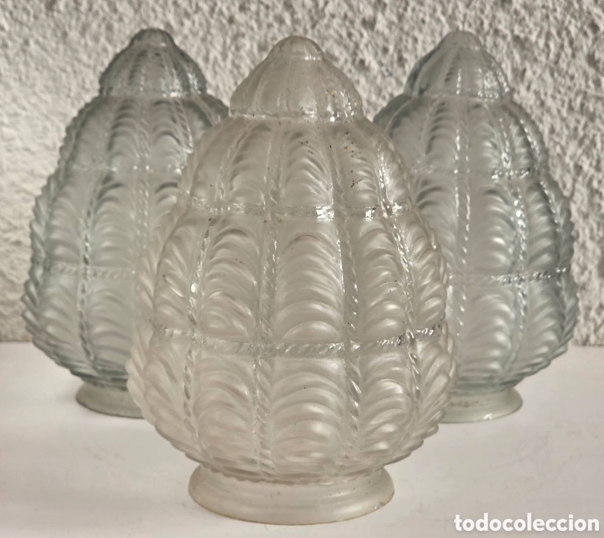 Antig&uuml;edades: 3 Antiguas Tulipas de Cristal - Iluminaci&oacute;n L&aacute;mpara Techo Decoraci&oacute;n