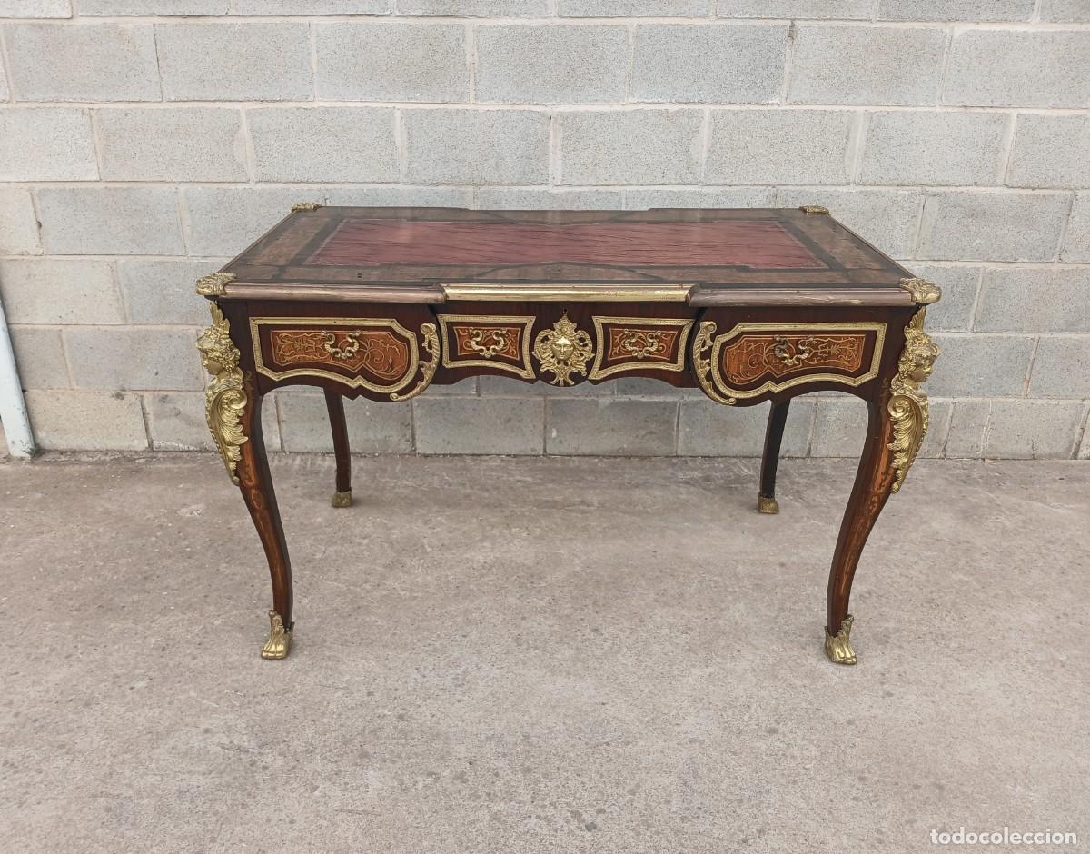 Antig&uuml;edades: Escritorio antiguo Boull&eacute; estilo Napole&oacute;n III. Mueble Mesa de Despacho antigua estilo Luis XV bronce