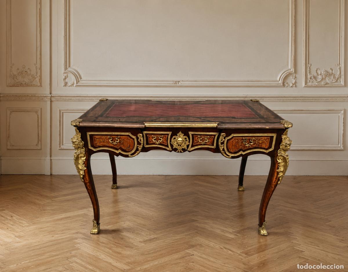 Antig&uuml;edades: Escritorio antiguo Boull&eacute; estilo Napole&oacute;n III. Mueble Mesa de Despacho antigua estilo Luis XV bronce