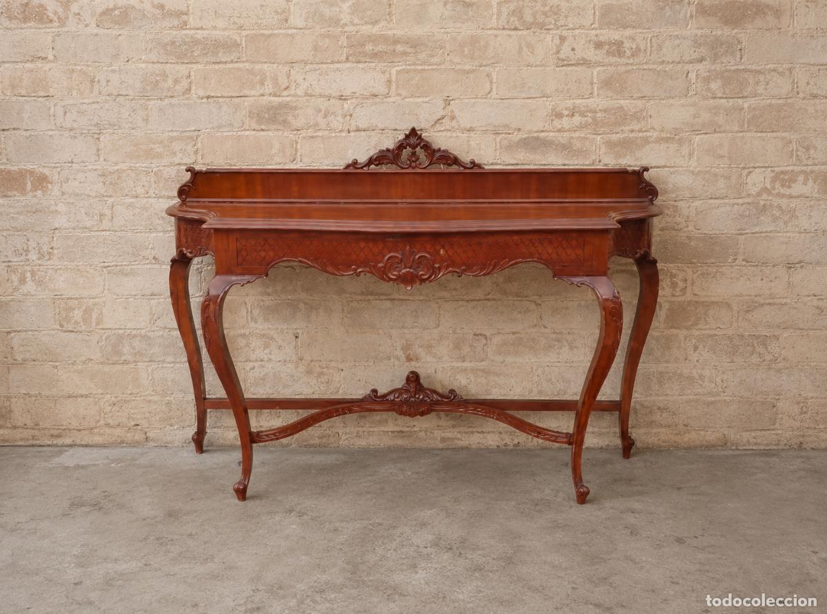 Antiguidades: Gran consola antigua estilo Luis XV. 185 cm. Mesa auxiliar grande de pared vintage estilo isabelino.