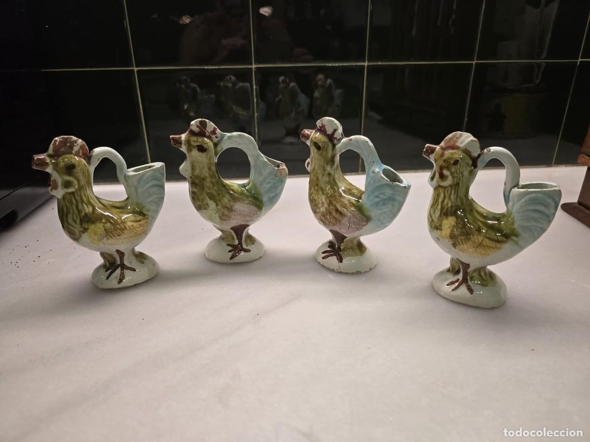 Antig&uuml;edades: 4 Figuras Cer&aacute;mica Gallo C&aacute;ntaro Antiguas