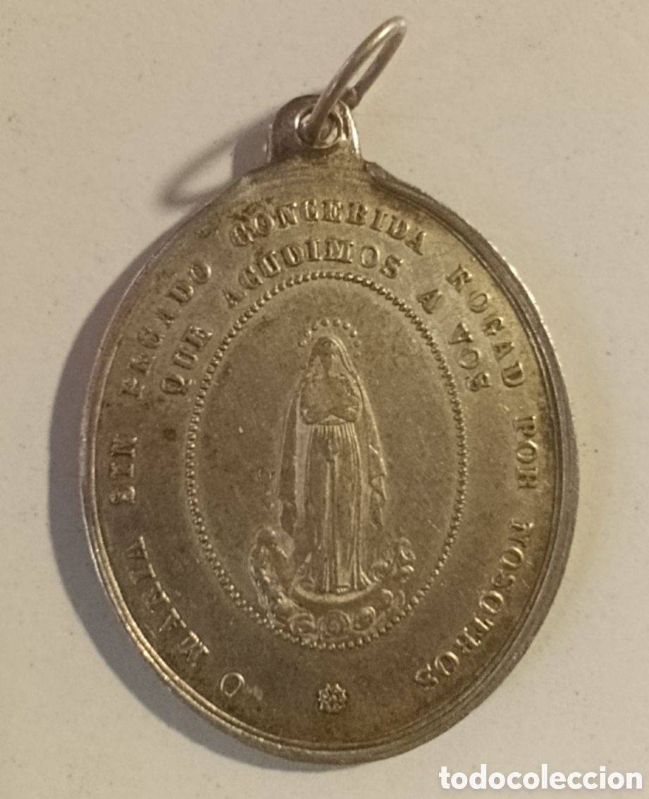 Antig&uuml;edades: medalla religiosa antigua CORAZONES DE JESUS Y MARIA plata