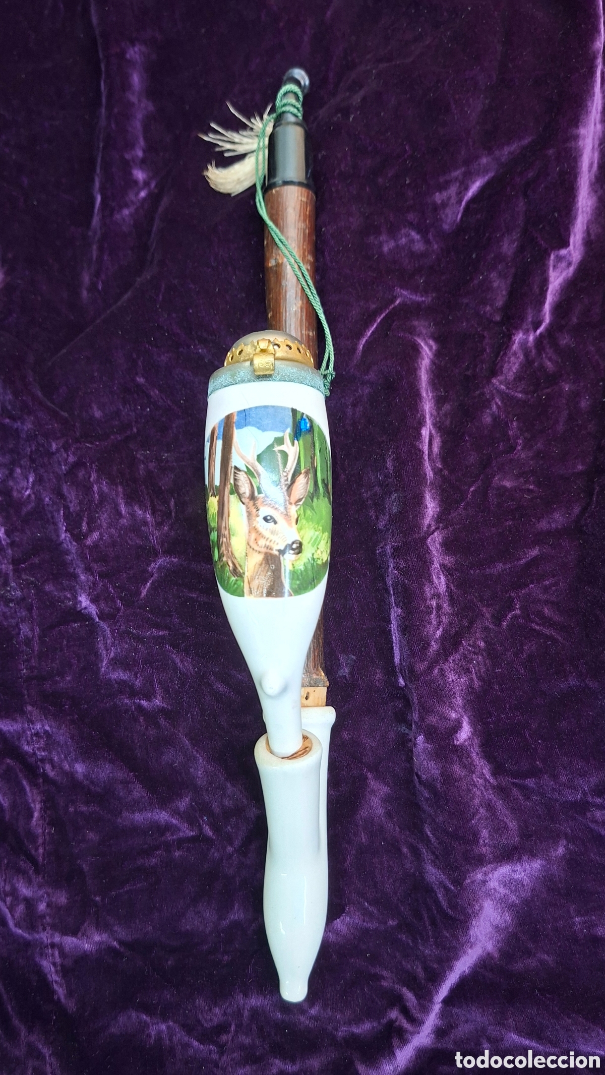 Antig&uuml;edades: Pipa de porcelana pintada y madera