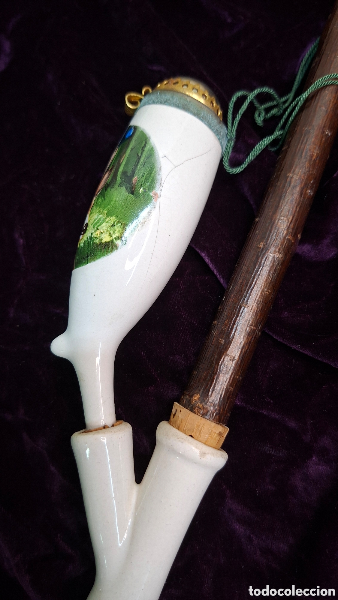 Antig&uuml;edades: Pipa de porcelana pintada y madera - Foto 6