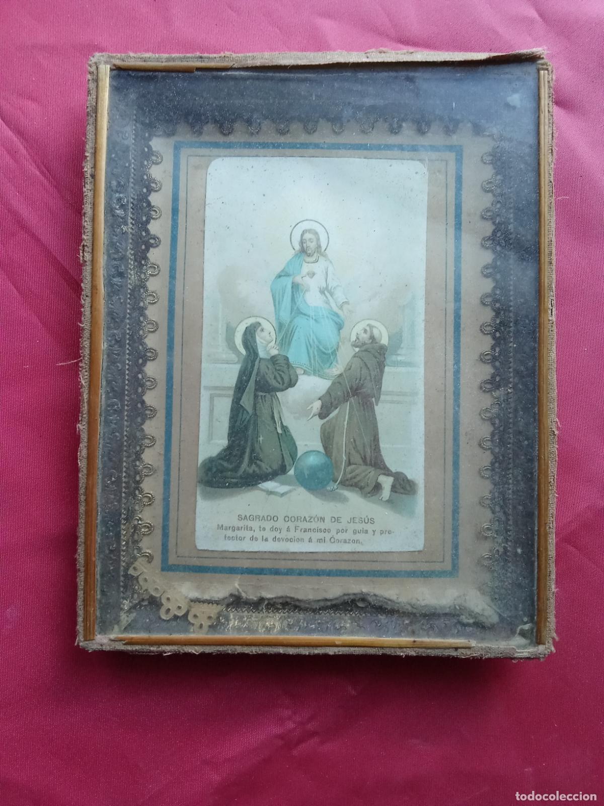Antig&uuml;edades: Cuadro de estampa antigua sagrado coraz&oacute;n V.9
