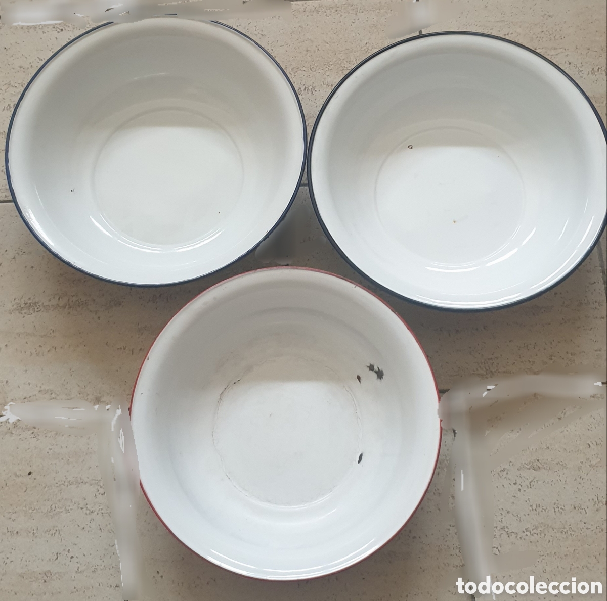 Antig&uuml;edades: LOTE DE 3 PALANGANAS DE PORCELANA ESMALTADA