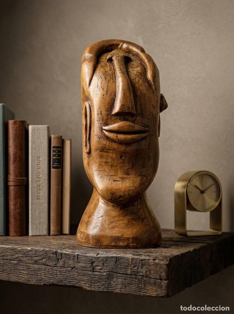 Antig&uuml;edades: ESCULTURA ROSTRO EN TRONCO