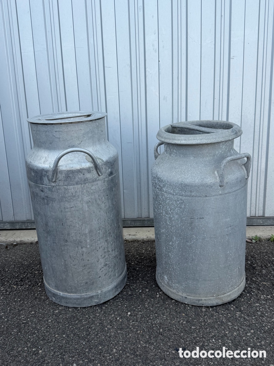 Antig&uuml;edades: Lote 2 Lecheras Antiguas Aluminio con Tapa