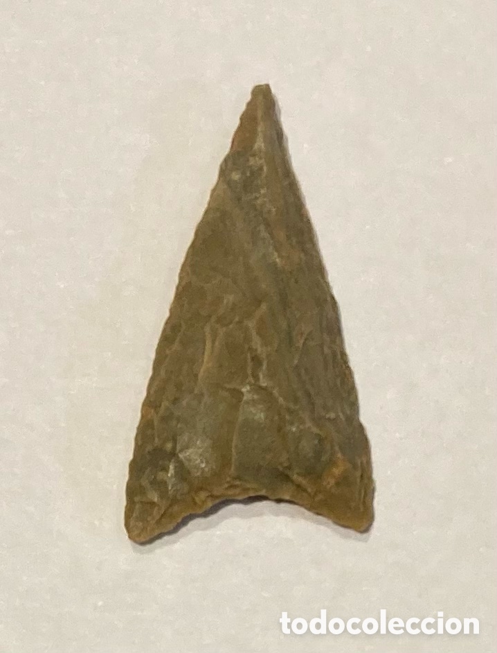 Antig&uuml;edades: Punta de flecha de silex con alerones y base c&oacute;ncava. Norte de &Aacute;frica-Sahara 8000-2700 a.C.