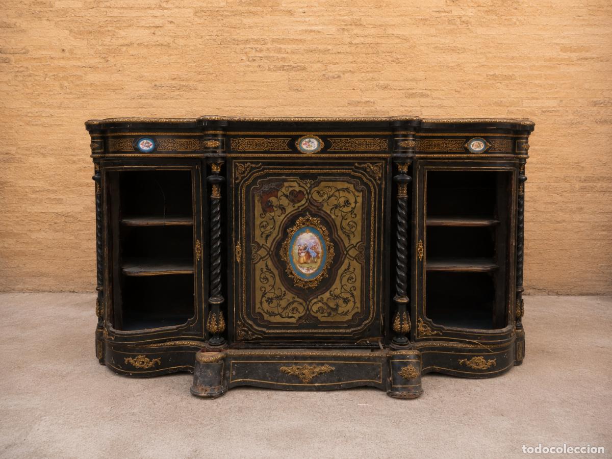 Antig&uuml;edades: Aparador antiguo estilo Napole&oacute;n III (s.XIX). Gran Mueble Buffet Ingl&eacute;s Victoriano boulle ebonizado.