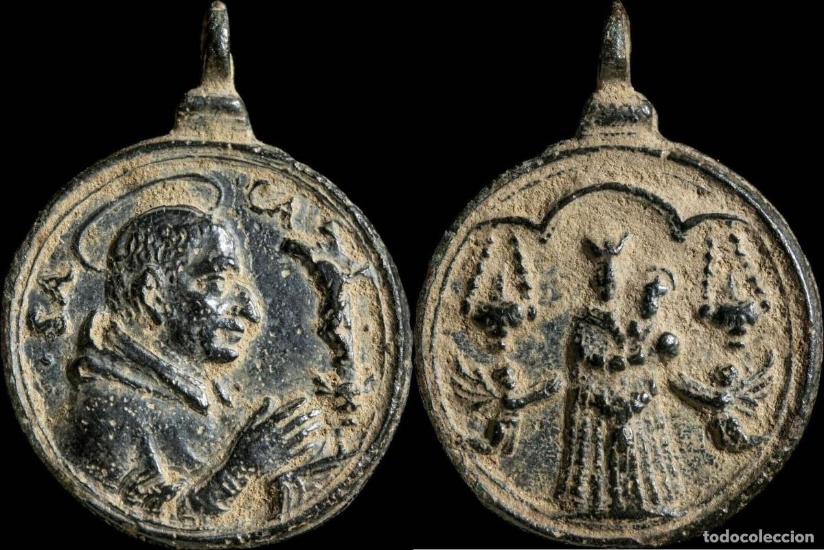 Antiquit&eacute;s: Religious medal XVI-XVII centuries, S. Carlos / V. Loreto - 37x23 mm