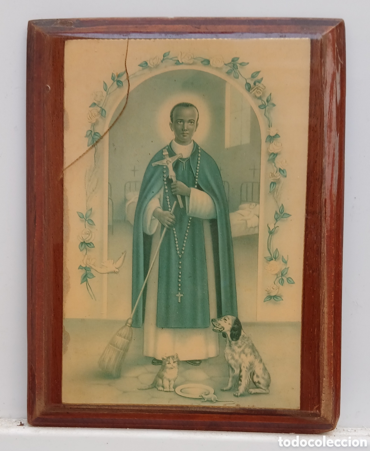 Antig&uuml;edades: San Mart&iacute;n de Porres. Estampa sobre madera