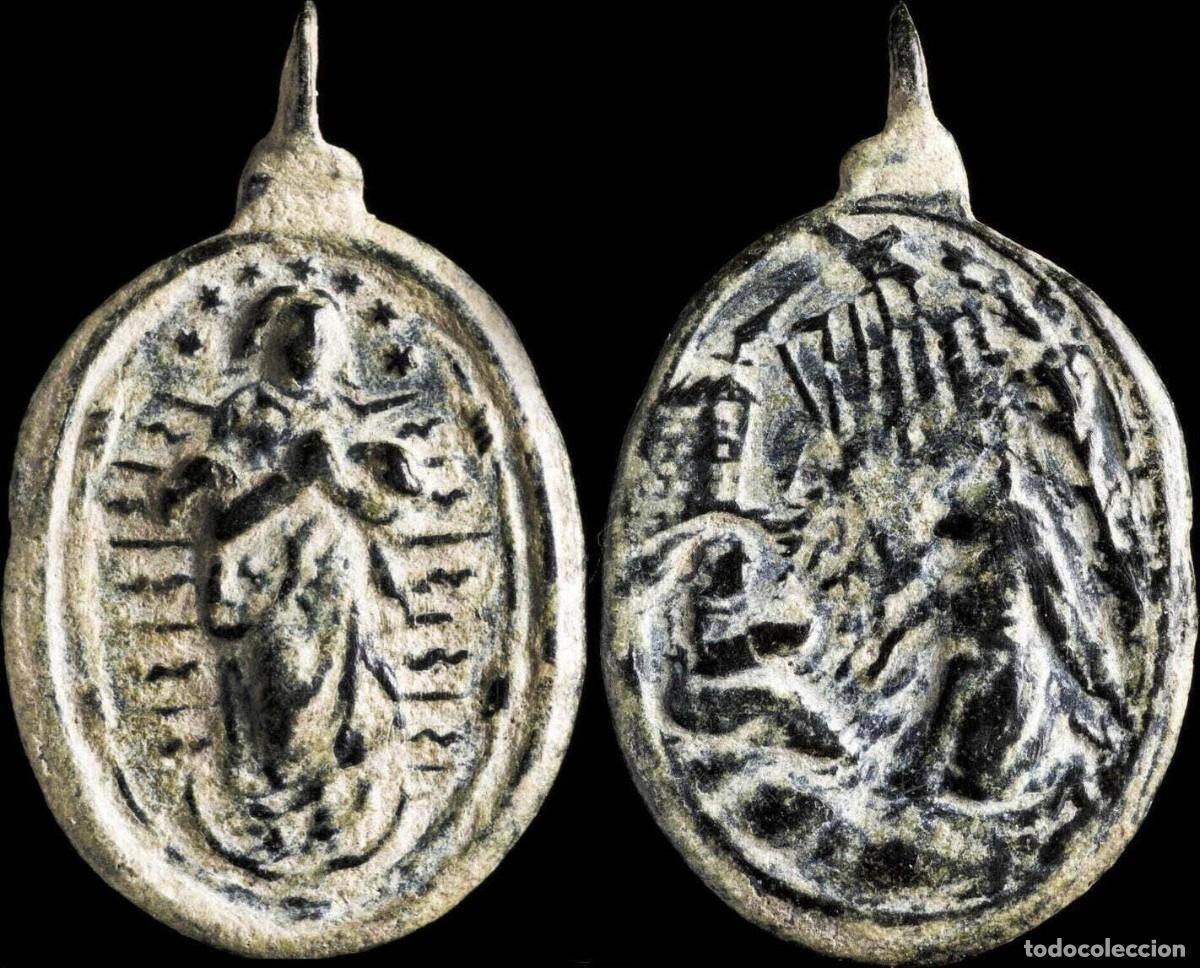 Antiquit&eacute;s: Religious Medal XVI-XVII centuries, S.Francisco Asis/Inmaculada - 32x20 mm.