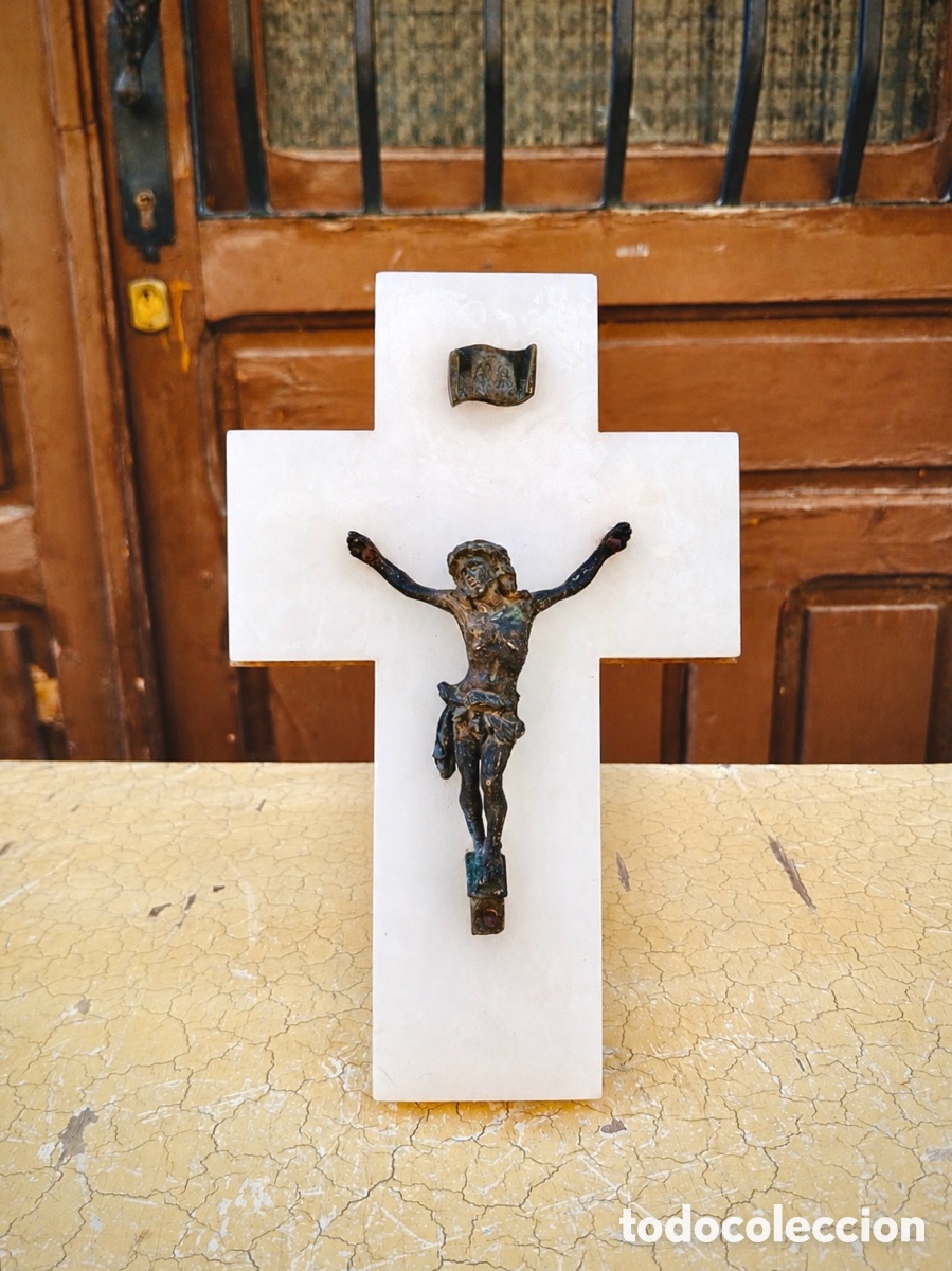 Antig&uuml;edades: CRUCIFIJO ANTIGUO ONYX DE &Oacute;NIX FIGURA CRISTO DE BRONCE JESUCRISTO EN CRUZ ARTE SACRO RELIGIOSO ANTIC