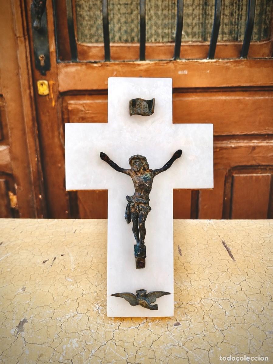 Antig&uuml;edades: CRUCIFIJO ANTIGUO ONYX DE &Oacute;NIX FIGURA CRISTO DE BRONCE JESUCRISTO EN CRUZ ARTE SACRO RELIGIOSO ANTIC