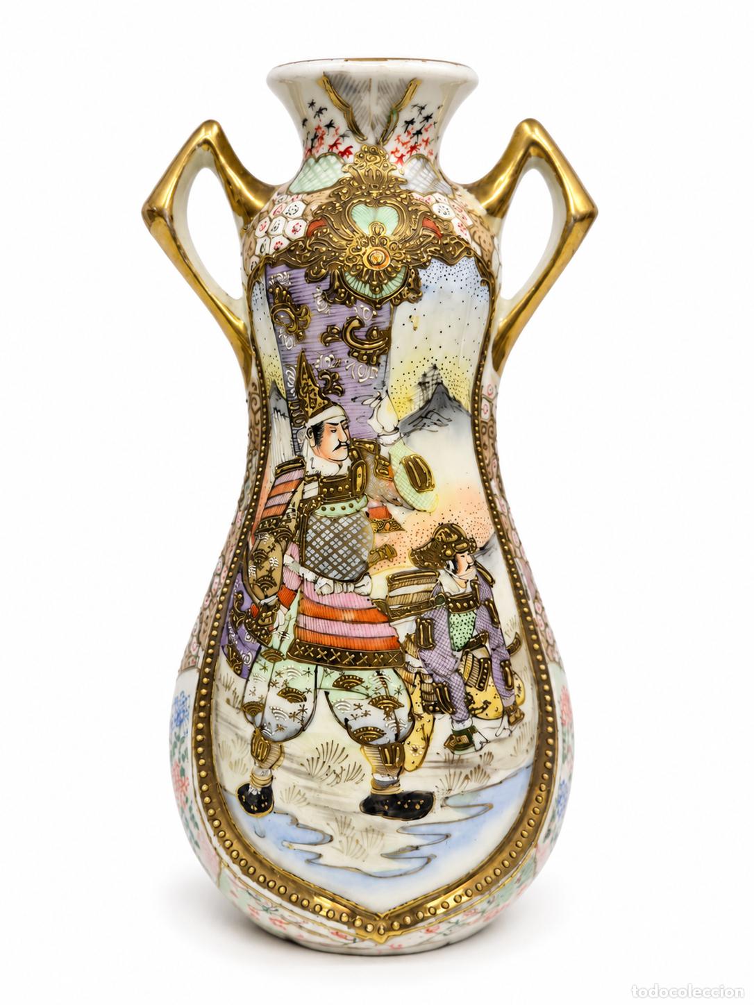 Antig&uuml;edades: Jarr&oacute;n Estilo Satsuma, Jap&oacute;n - Porcelana Pintada a Mano - Sello &Eacute;poca Nippon - 1891 a 1921