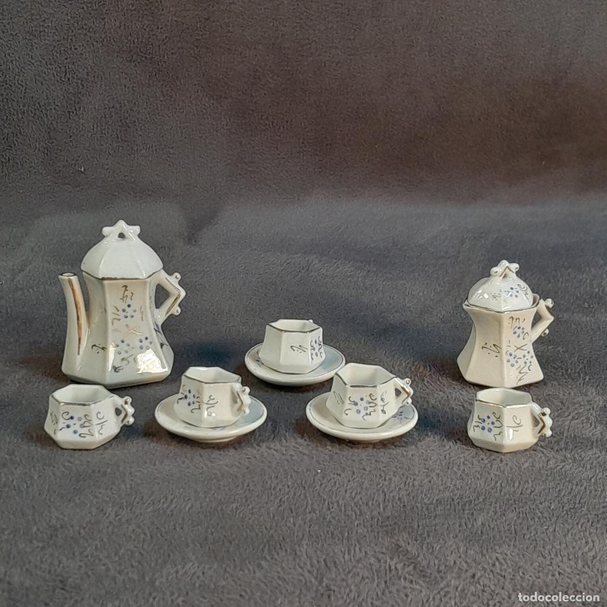 Oggetti Antichi: ANTIGUO JUEGO DE T&Eacute; MINIATURA DE PORCELANA BLANCA CON MOTIVOS FLORALES. PRINCIPIOS S.XX