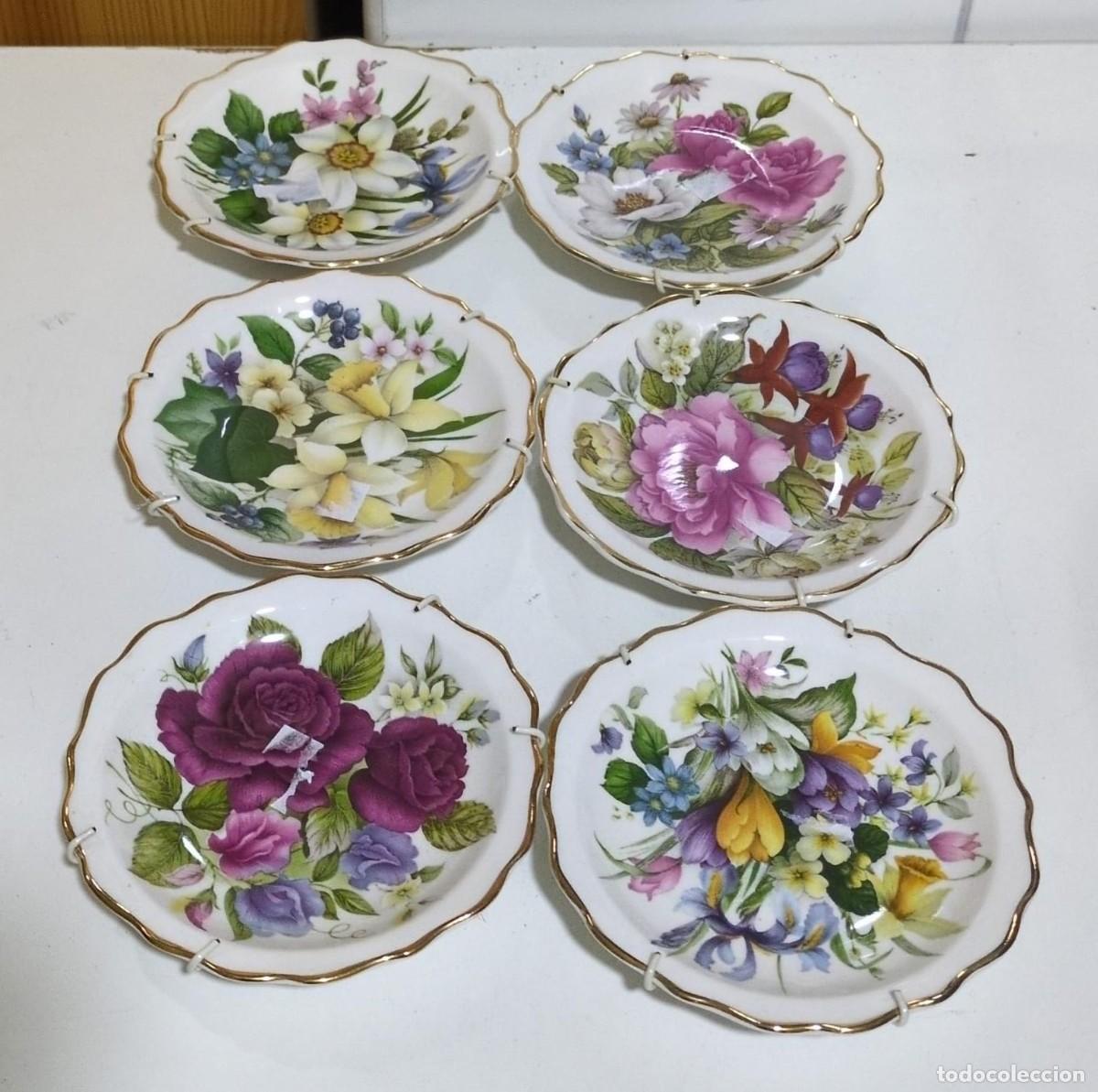 Antig&uuml;edades: Lote de 6 miniplatos decorativos de porcelana fina de la prestigiosa marca inglesa Heritage Regency