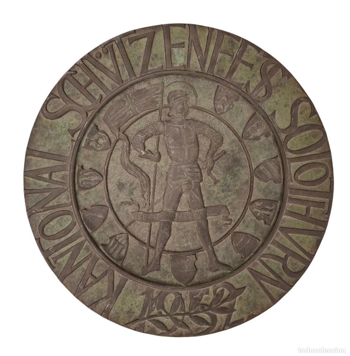 Antig&uuml;edades: PLATO COMMEMORATIVO DE BRONCE DEL FESTIVAL DE TIRO DE SOLEURA DE 1952