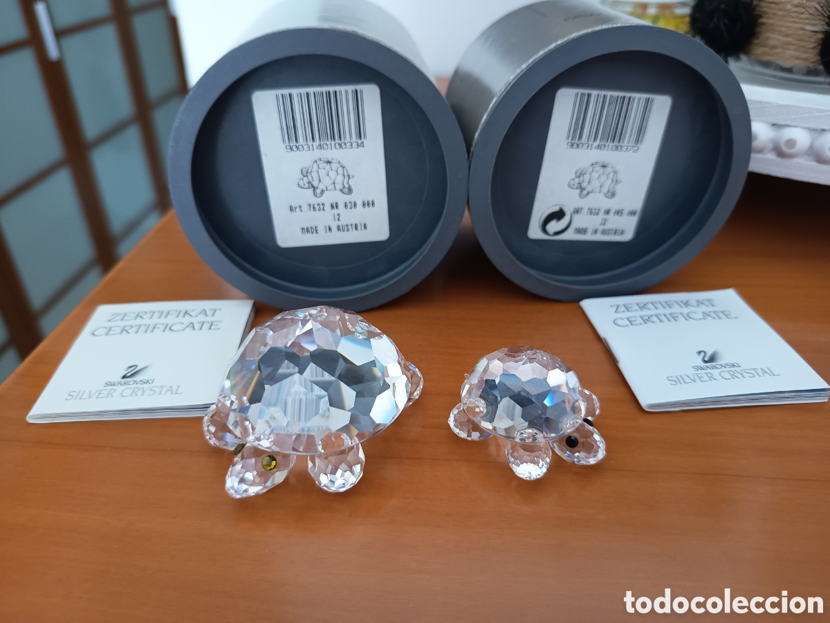 Antig&uuml;edades: Lote 2 Figuras Tortugas Swarovski silver Crystal (Grande y Peque&ntilde;a) Caja y Certificado