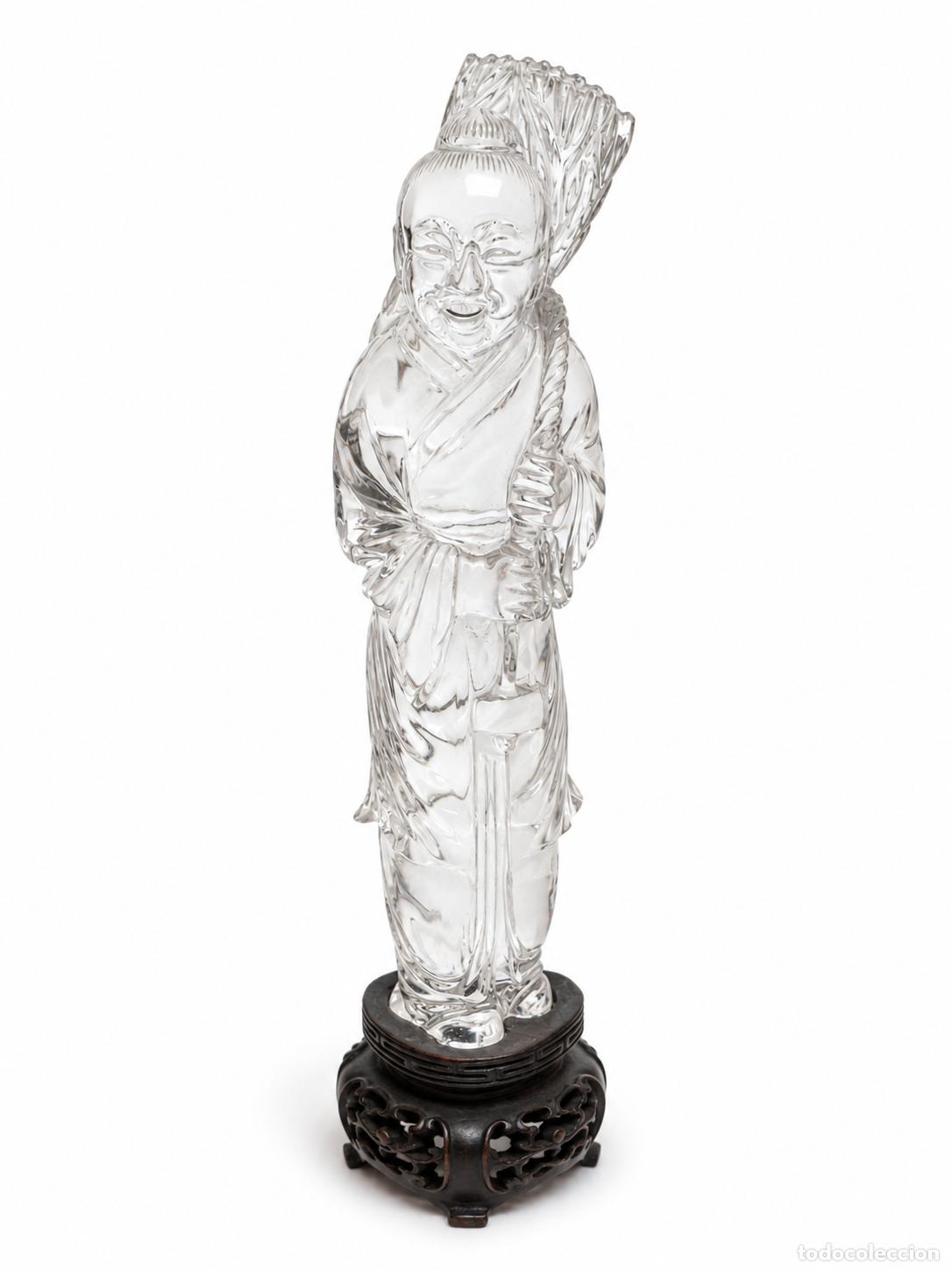 Antig&uuml;edades: Figura, Estatuilla Tallada en Cristal de Roca o Cuarzo Transparente (Guanyin (Kwan Yin)
