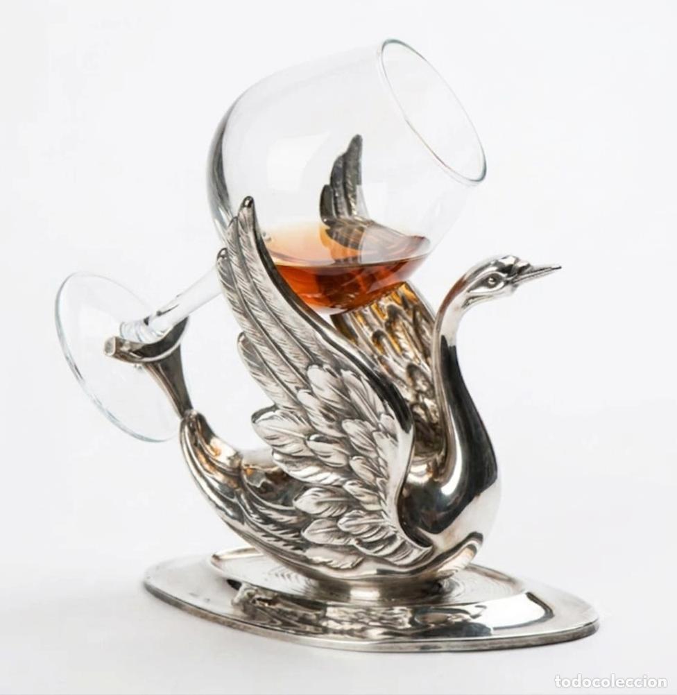 Antig&uuml;edades: Exclusivo Calentador de Copas de Co&ntilde;ac &rdquo;Cisne&rdquo; en Plata de Ley 915 - Espa&ntilde;a, S. XX