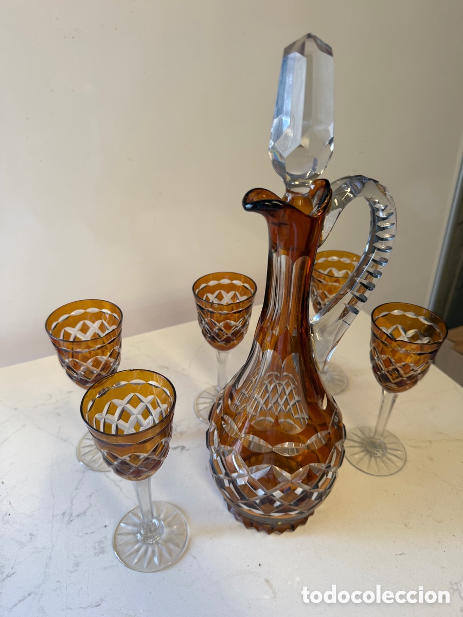 Antig&uuml;edades: Licorera de cristal tallado &aacute;mbar - Foto 2