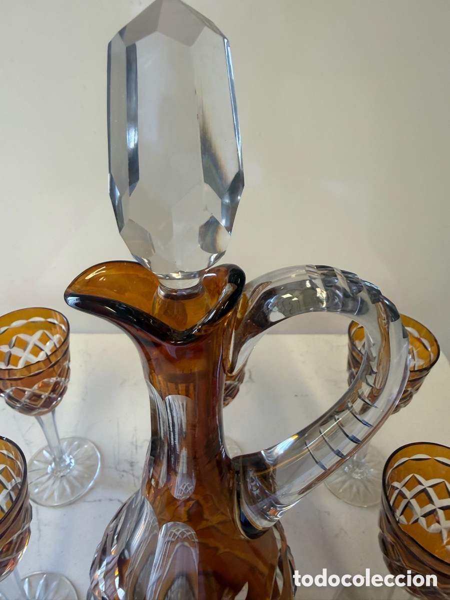 Antig&uuml;edades: Licorera de cristal tallado &aacute;mbar - Foto 4