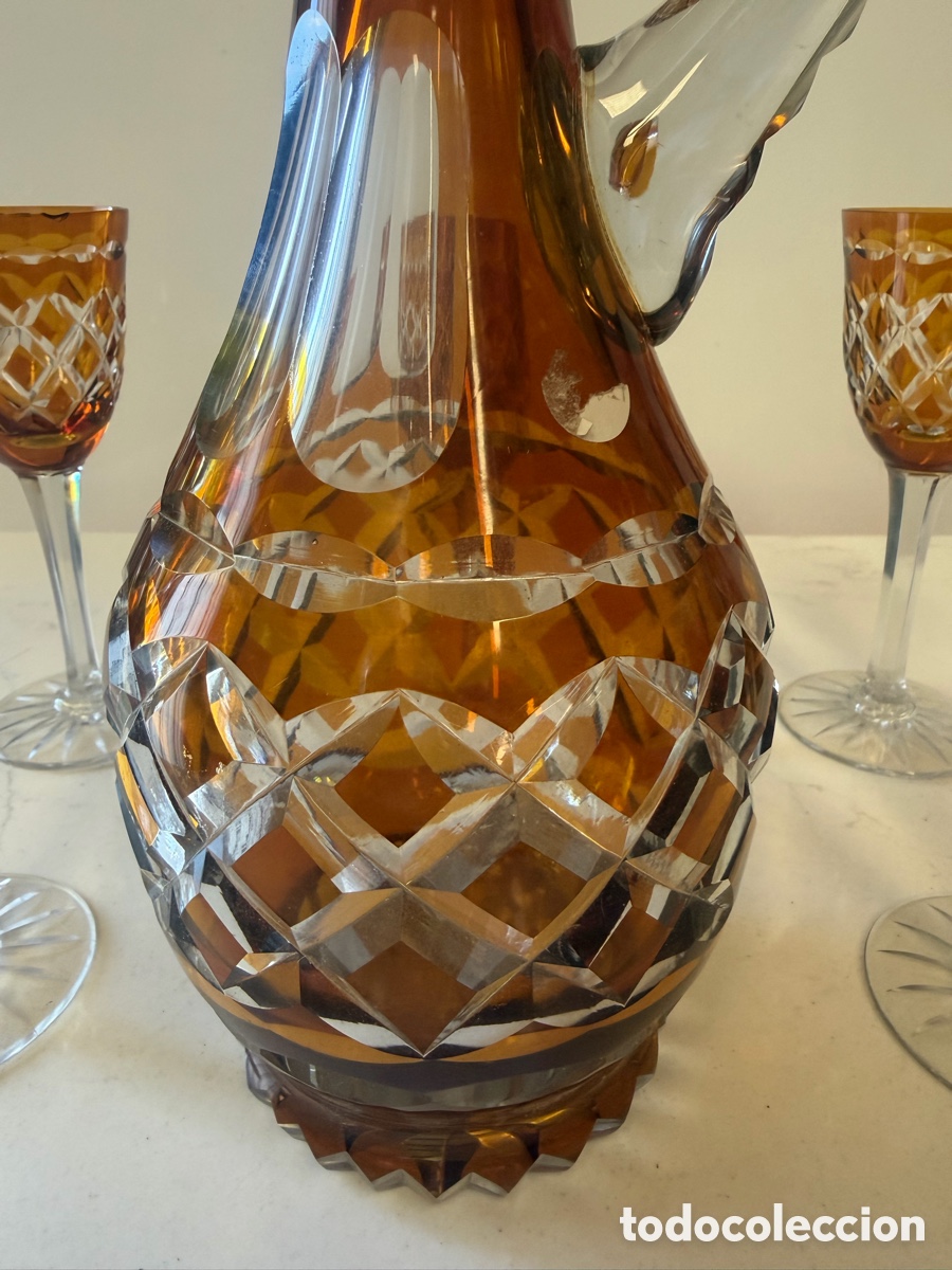 Antig&uuml;edades: Licorera de cristal tallado &aacute;mbar - Foto 5