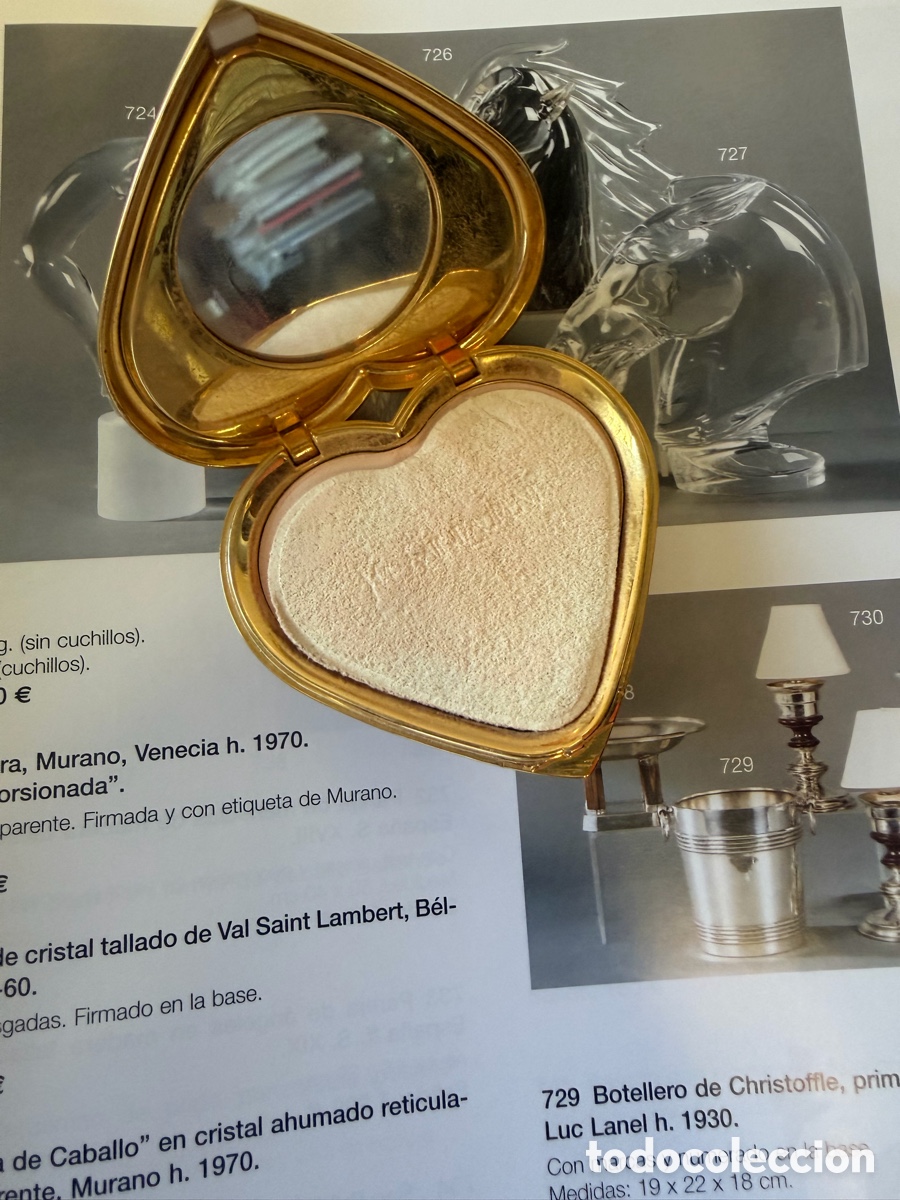 Antig&uuml;edades: Polvera Coraz&oacute;n YSL Vintage Verde y Dorado - Foto 2