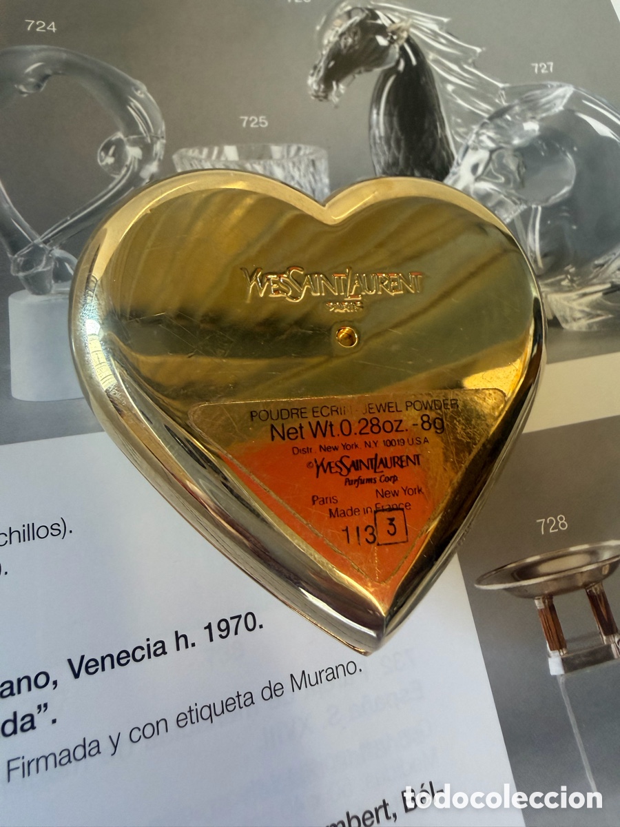Antig&uuml;edades: Polvera Coraz&oacute;n YSL Vintage Verde y Dorado - Foto 4