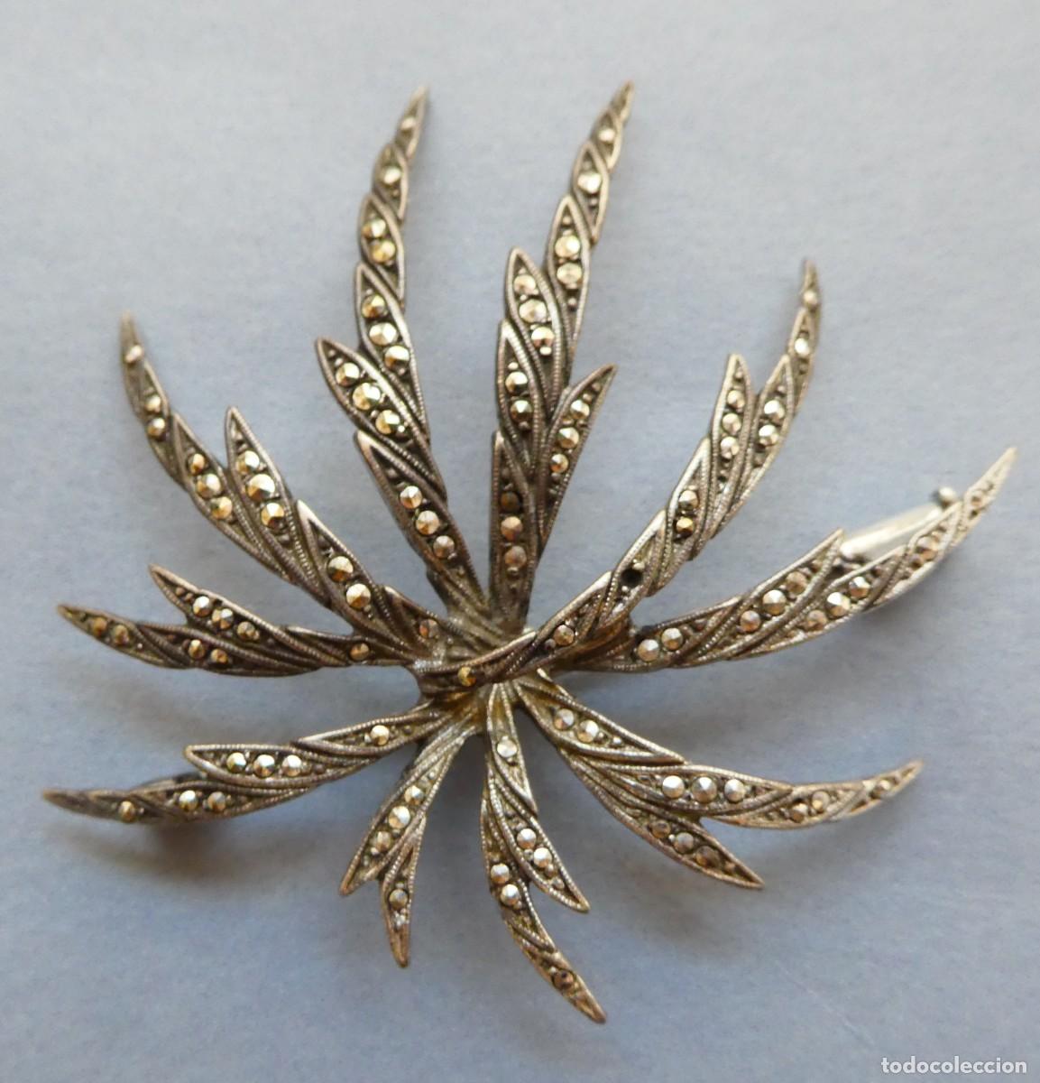 Antig&uuml;edades: ANTIGUO BROCHE DE PLATA Y MARCASITAS PRIMERA MITAD S.XX