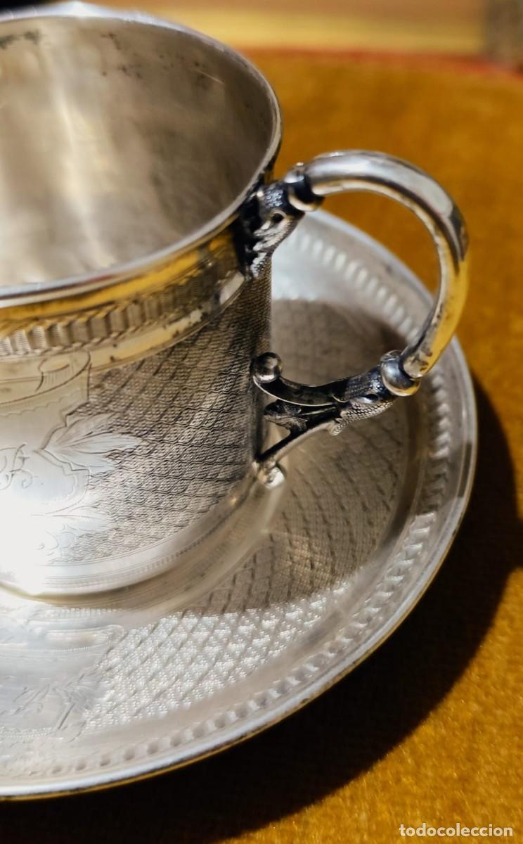 Antig&uuml;edades: TAZA Y PLATO EN PLATA DE LEY (800) - Foto 2