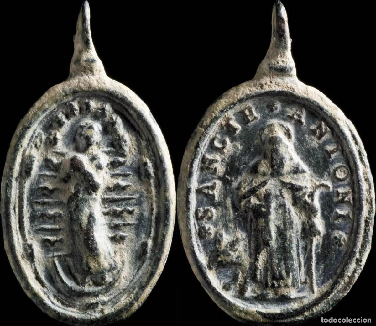 Antiguidades: Religious Medal XVI-XVII centuries, S. Antonio / Inmaculada - 26x17 mm