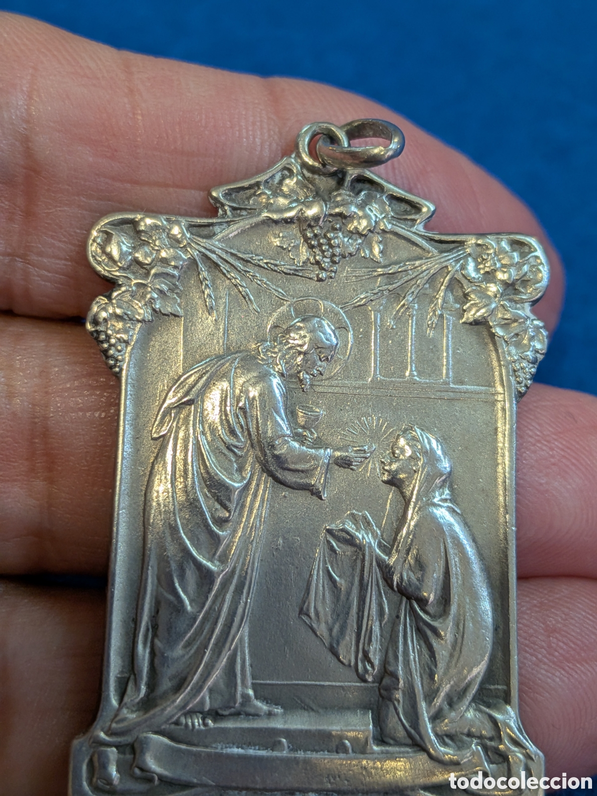 Antig&uuml;edades: Medalla en plata 1&ordf; comunion. REF-3672. ca4 - Foto 4