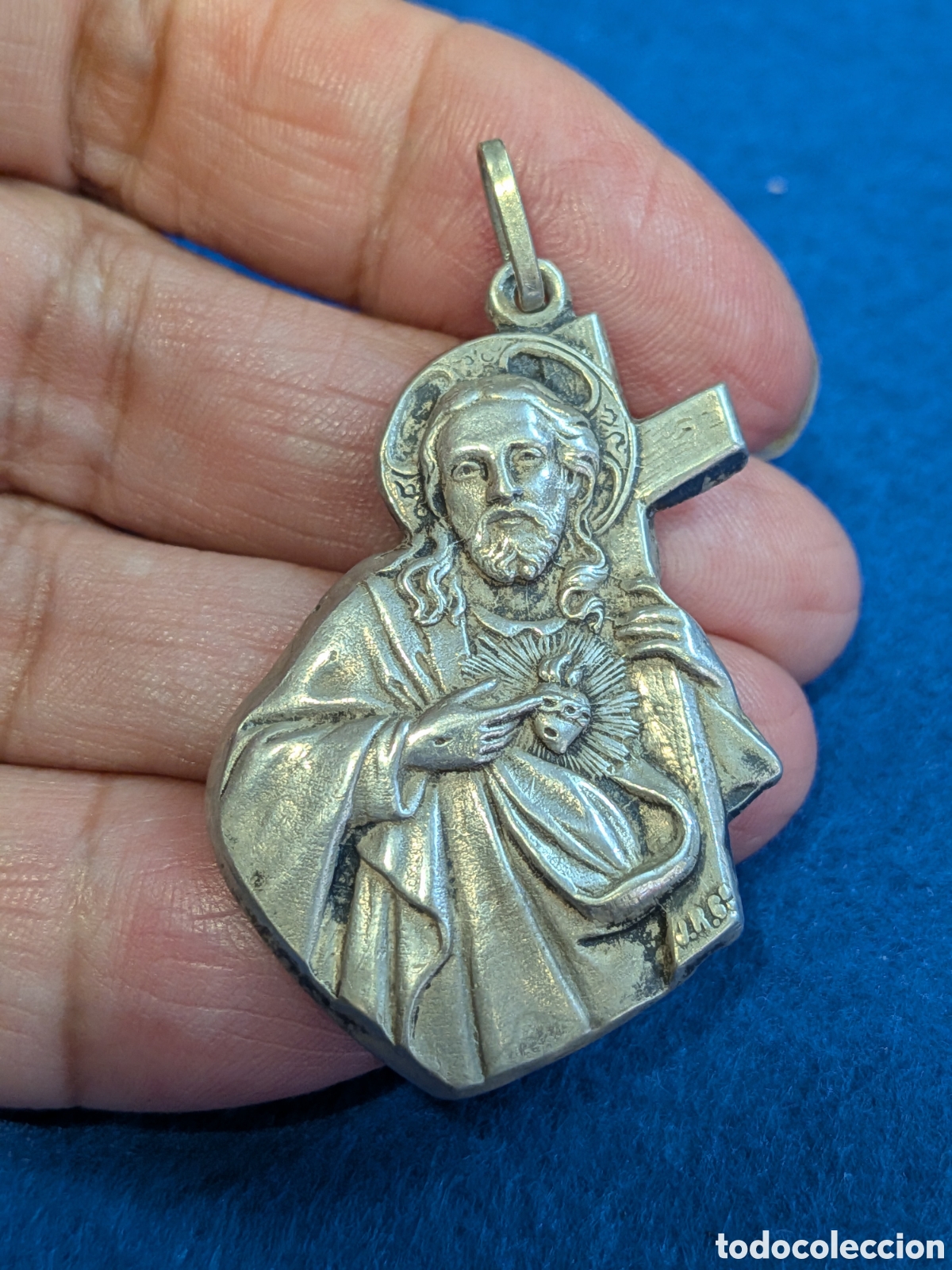 Antig&uuml;edades: Medalla en plata sagrado corazon de jesus. REF-6027. ca4