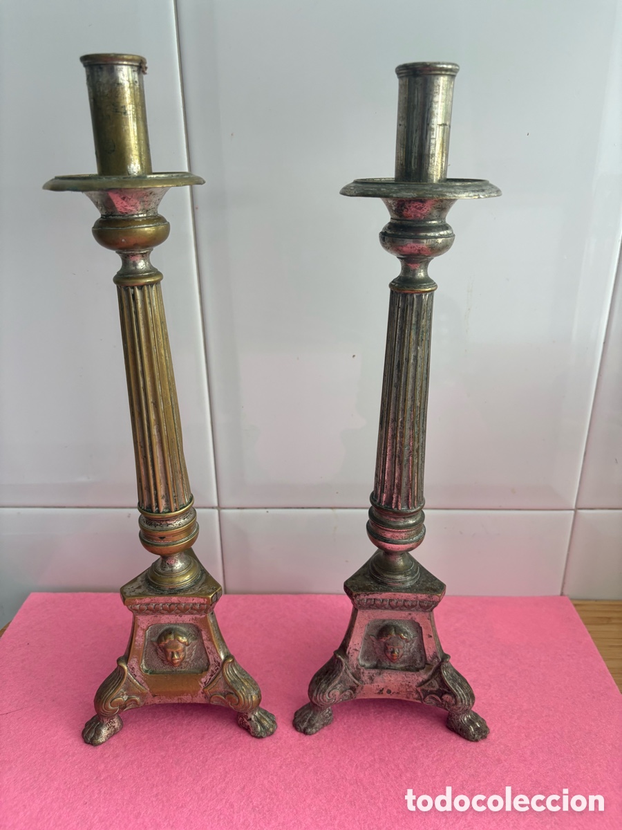 Antiques: Antiguos candelabros hacheros de iglesia (A17)