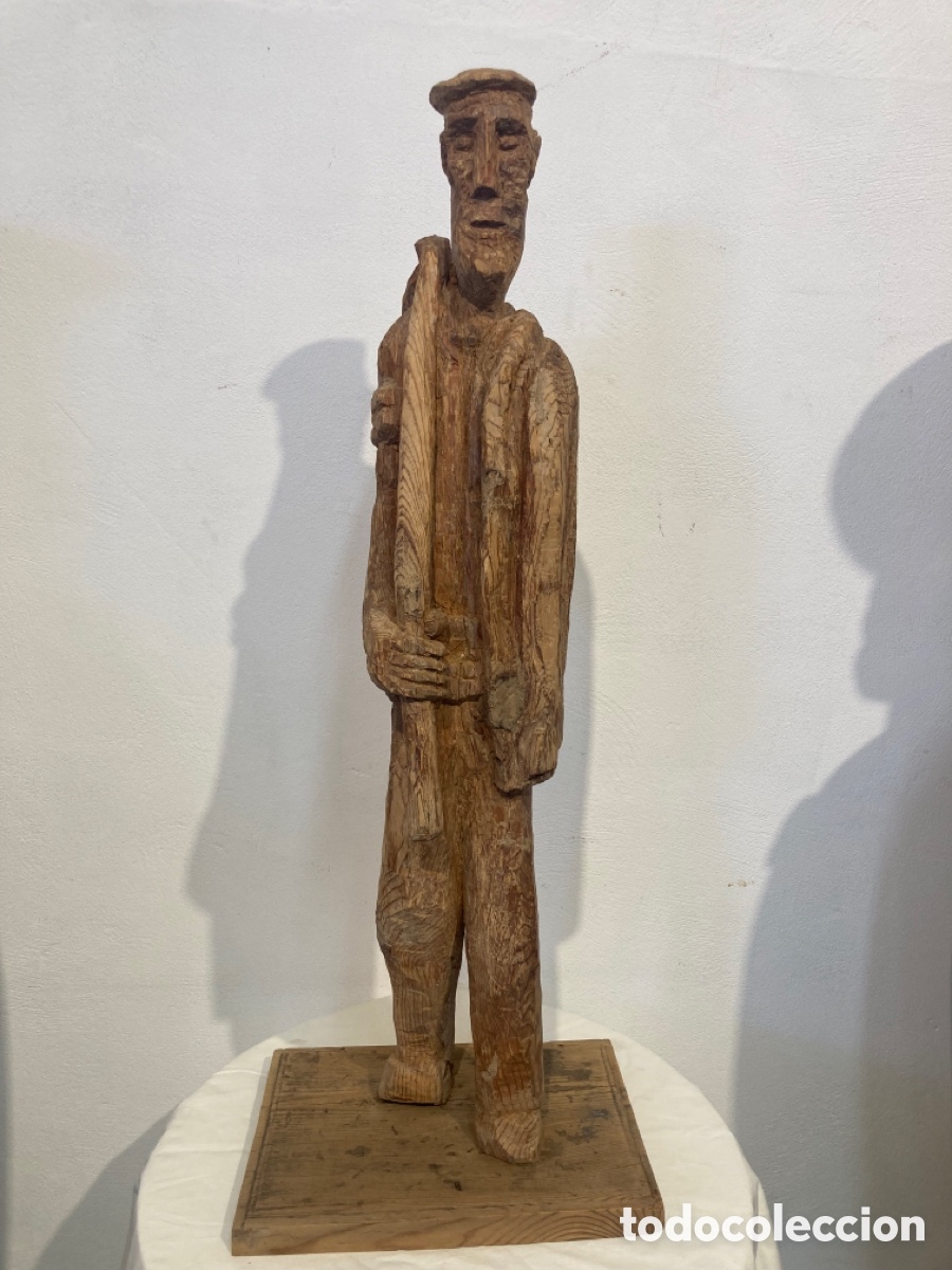 Antig&uuml;edades: Antigua talla r&uacute;stica hortelano en madera